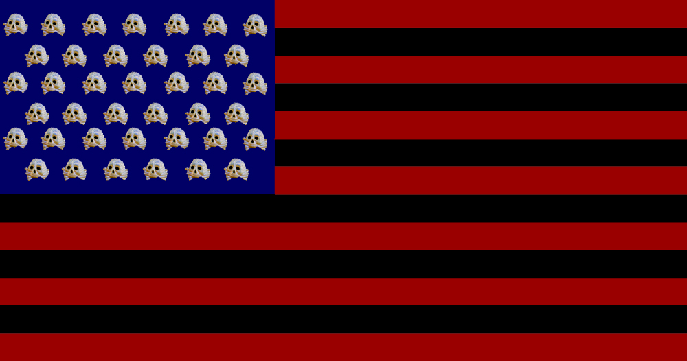 An American Flag of 1901, but with death's heads for stars and the white stripes black.